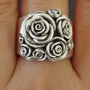 Beautiful Vintage Antique 925 Silver Plated Rose Flower Ring